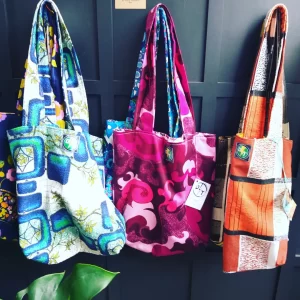 Dolly Thunders sustainable tote bags in Glass Printery